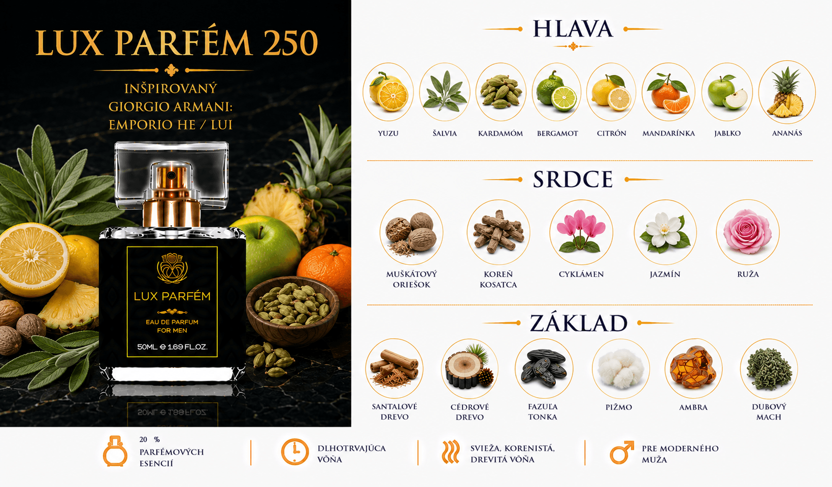 Lux Parfém 250 – Inšpirovaný Giorgio Armani: Emporio He  Lui